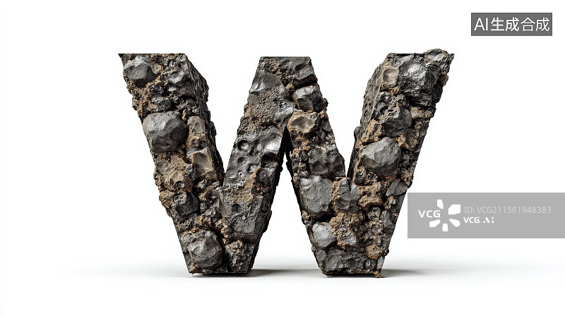 【AI数字艺术】石头组成的英文字母W，字母背景，设计元素，26个英文字母图片素材
