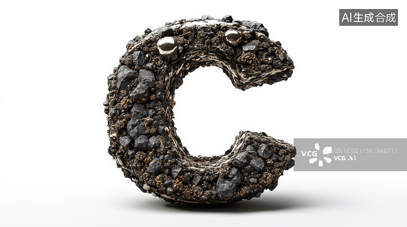 【AI数字艺术】石头组成的英文字母C，字母背景，设计元素，26个英文字母图片素材