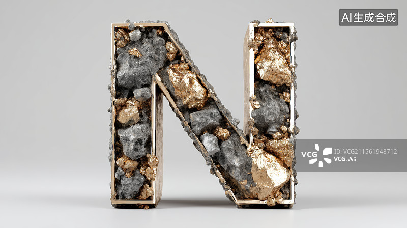 【AI数字艺术】石头组成的英文字母N，字母背景，设计元素，26个英文字母图片素材