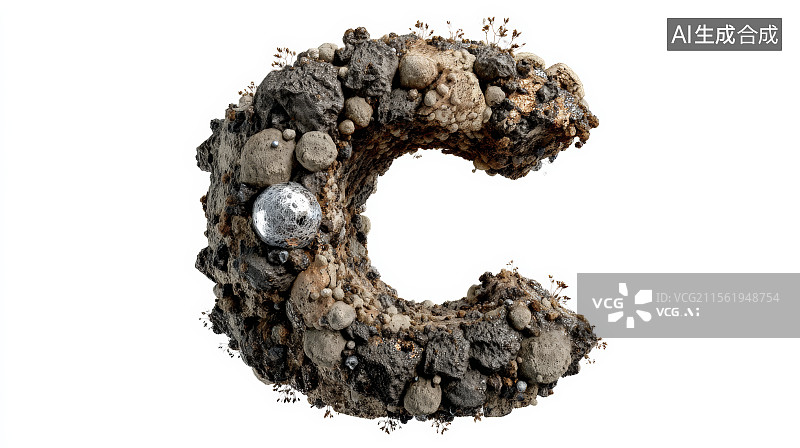 【AI数字艺术】石头组成的英文字母C，字母背景，设计元素，26个英文字母图片素材