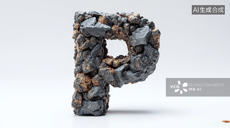 【AI数字艺术】石头组成的英文字母P，字母背景，设计元素，26个英文字母图片素材