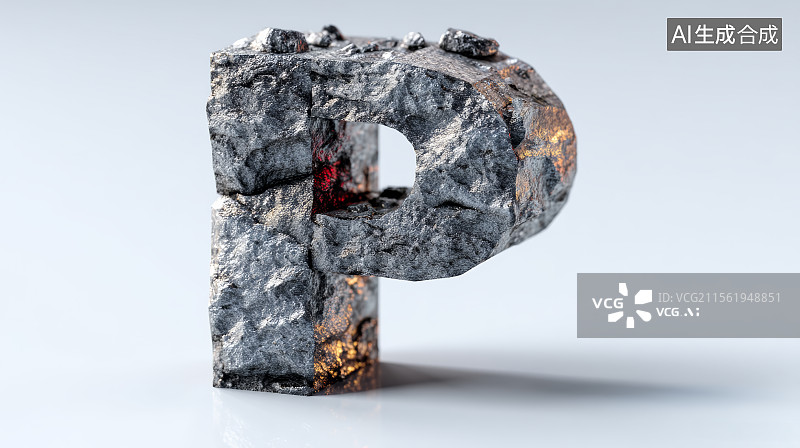 【AI数字艺术】石头组成的英文字母P，字母背景，设计元素，26个英文字母图片素材