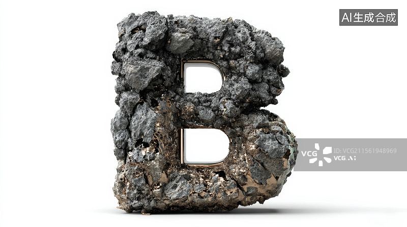【AI数字艺术】石头组成的英文字母B，字母背景，设计元素，26个英文字母图片素材