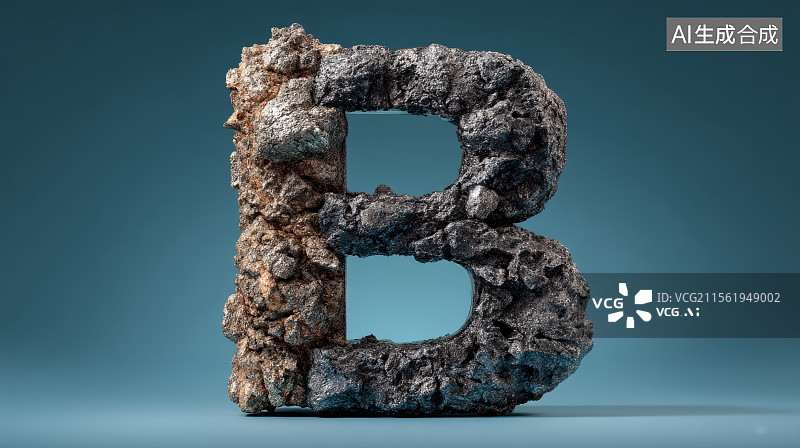 【AI数字艺术】石头组成的英文字母B，字母背景，设计元素，26个英文字母图片素材