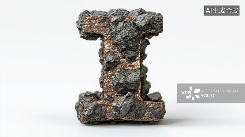 【AI数字艺术】石头组成的英文字母I，字母背景，设计元素，26个英文字母图片素材