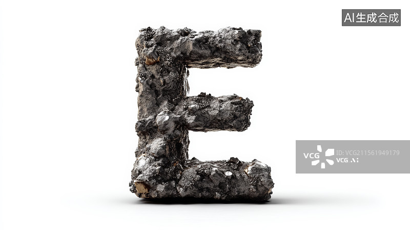 【AI数字艺术】石头组成的英文字母E，字母背景，设计元素，26个英文字母图片素材