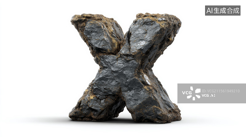 【AI数字艺术】石头组成的英文字母X，字母背景，设计元素，26个英文字母图片素材
