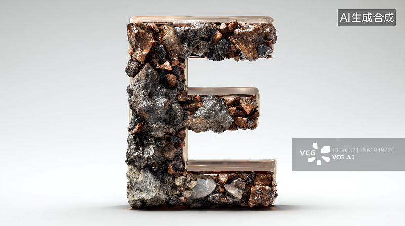 【AI数字艺术】石头组成的英文字母E，字母背景，设计元素，26个英文字母图片素材