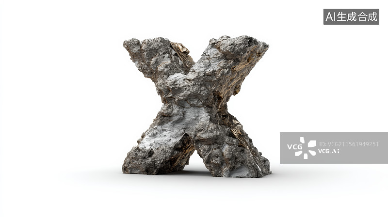 【AI数字艺术】石头组成的英文字母X，字母背景，设计元素，26个英文字母图片素材