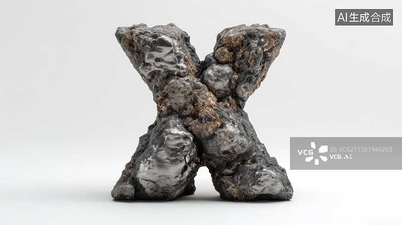 【AI数字艺术】石头组成的英文字母X，字母背景，设计元素，26个英文字母图片素材
