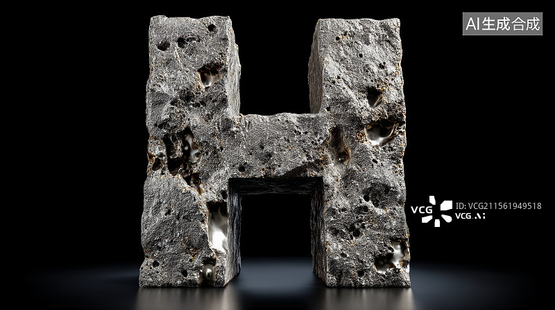 【AI数字艺术】石头组成的英文字母H，字母背景，设计元素，26个英文字母图片素材