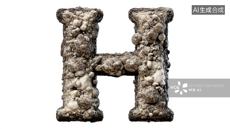 【AI数字艺术】石头组成的英文字母H，字母背景，设计元素，26个英文字母图片素材