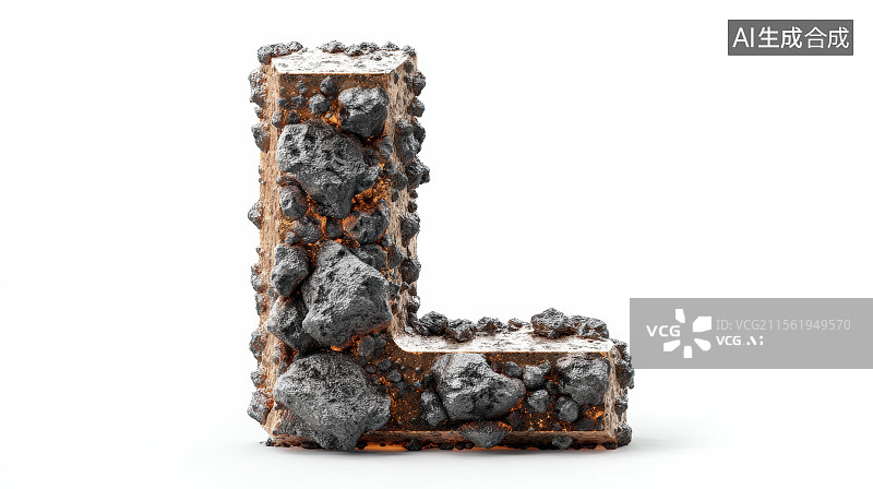 【AI数字艺术】石头组成的英文字母L，字母背景，设计元素，26个英文字母图片素材
