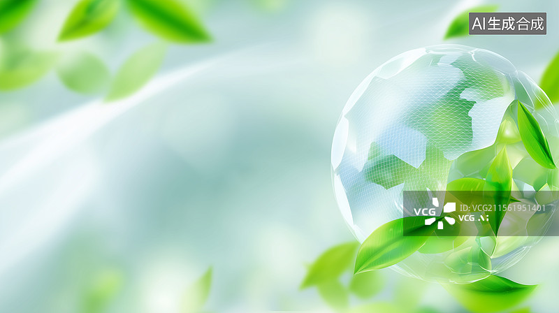 【AI数字艺术】绿叶环绕地球环保科技画面图片素材