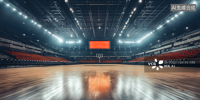 【AI数字艺术】灯光背景下的空旷的篮球场插画图片素材