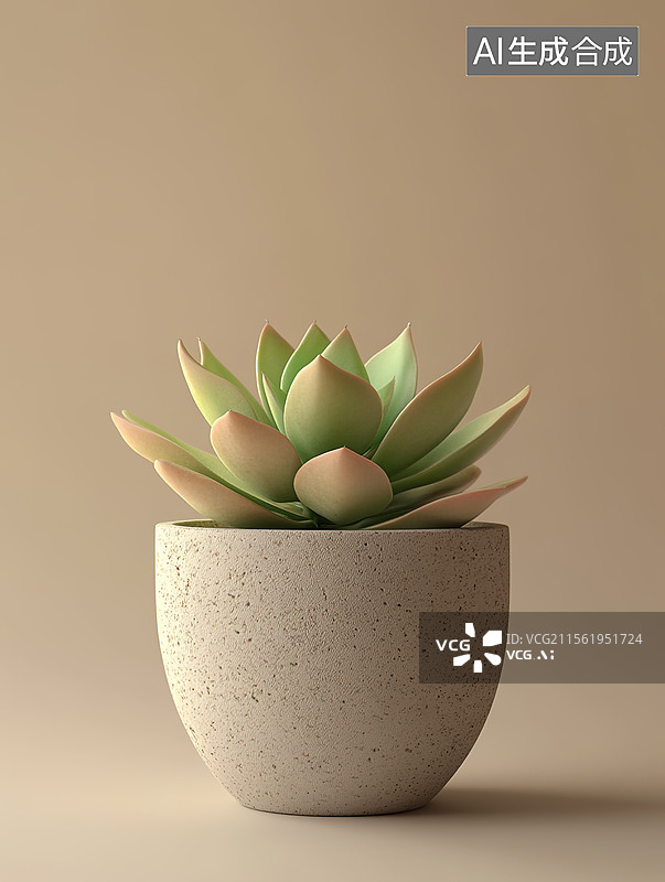 【AI数字艺术】3D卡通风格一盆多肉植物盆栽图片素材