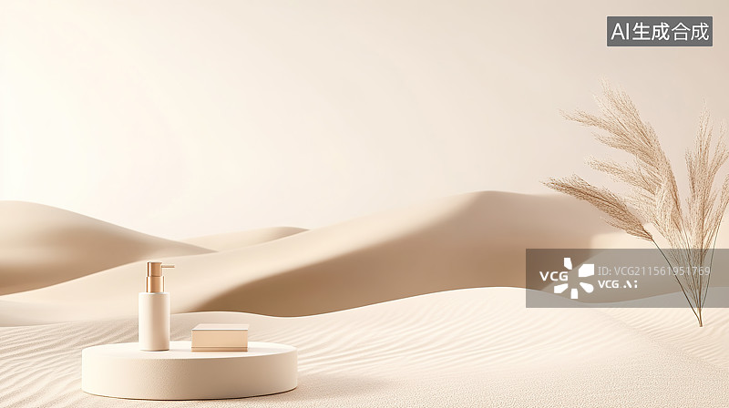 【AI数字艺术】清新风格3D化妆品产品展台背景图片素材
