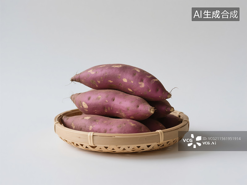 【AI数字艺术】竹篮中的紫薯静物图片素材