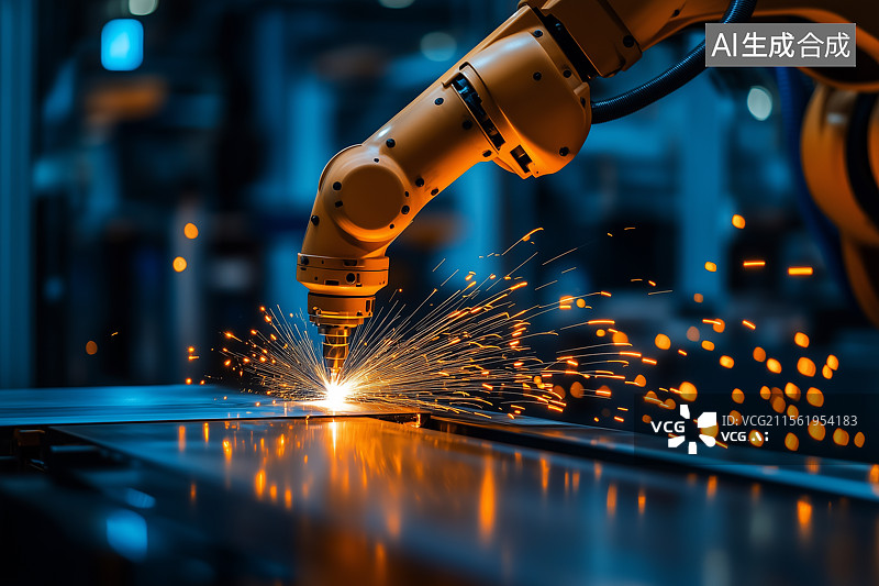 【AI数字艺术】工作台上机械臂正在焊接图片素材