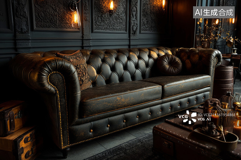 【AI数字艺术】暗黑复古风格的奢华梳化图片素材