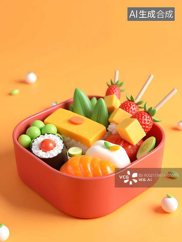 【AI数字艺术】美食便当的餐饮三维渲染插图图片素材