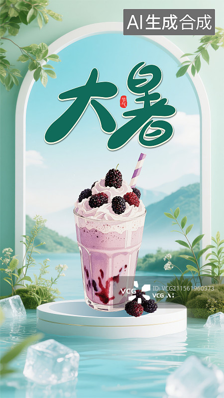 【AI数字艺术】大暑二十四节气电商饮品果茶促销海报图片素材