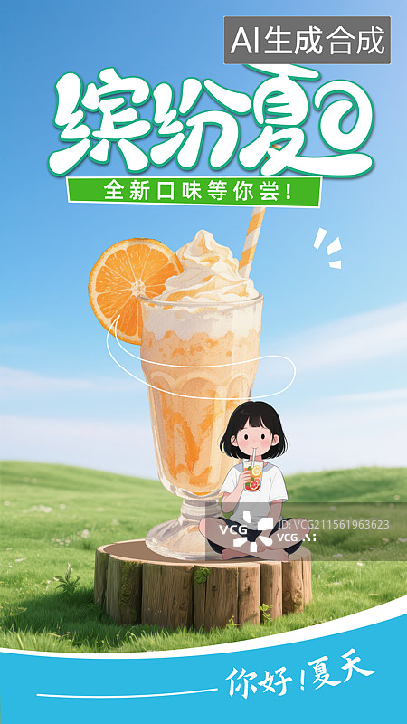 【AI数字艺术】缤纷夏日小暑大暑夏季饮品促销海报图片素材