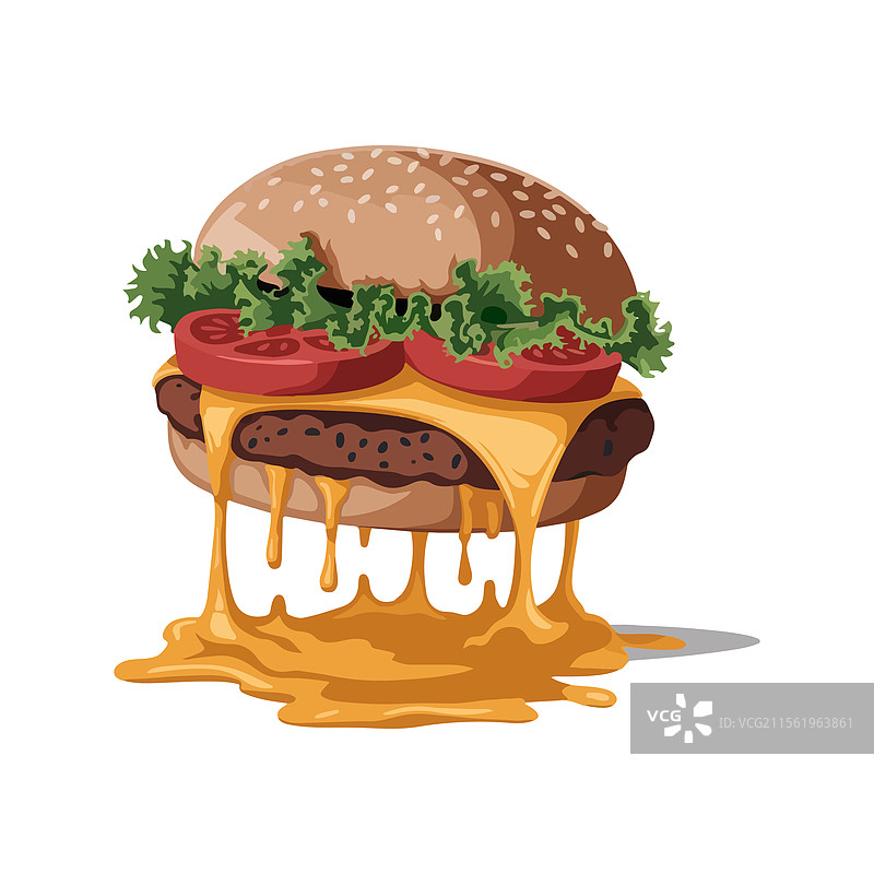孤立的汉堡，奶酪滴落图片素材