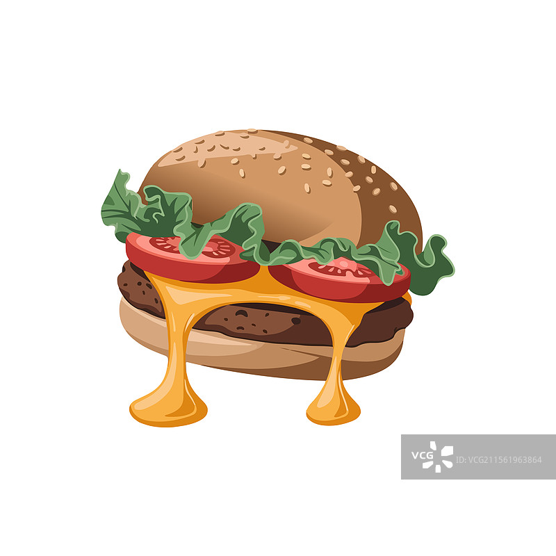 孤立的汉堡，奶酪滴落图片素材