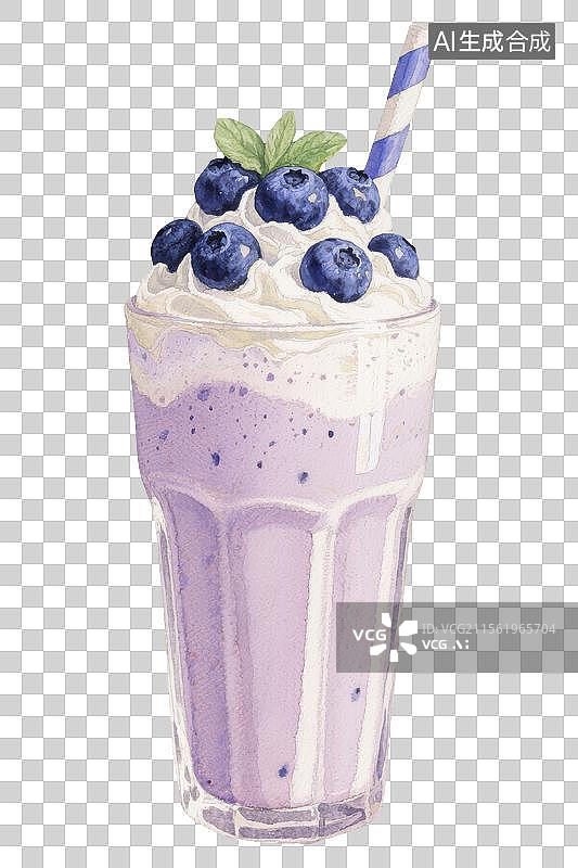 【AI数字艺术】蓝莓沙冰奶昔冰淇凌夏季饮品手绘插画免扣元素图片素材