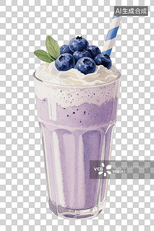 【AI数字艺术】蓝莓沙冰奶昔冰淇凌夏季饮品手绘插画免扣元素图片素材