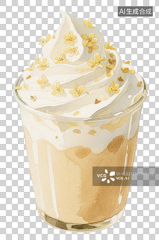 【AI数字艺术】桂花沙冰奶昔冰淇凌夏季饮品手绘插画免扣元素图片素材