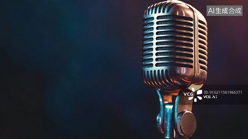 【AI数字艺术】舞台上复古麦克风特写图片素材