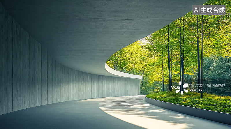 【AI数字艺术】现代城市公园里极简建筑长廊图片素材