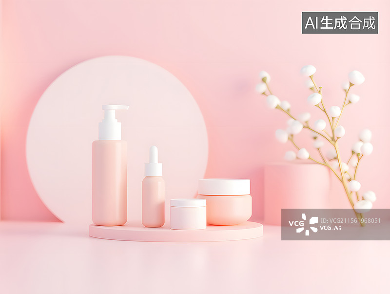 【AI数字艺术】3D化妆品场景产品展台背景图片素材