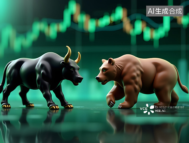 【AI数字艺术】金融股票市场的牛熊概念插图图片素材
