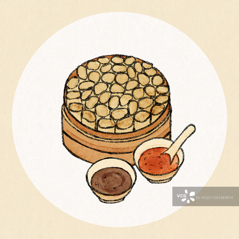 山西太原美食国风插画-莜面栲栳栳图片素材