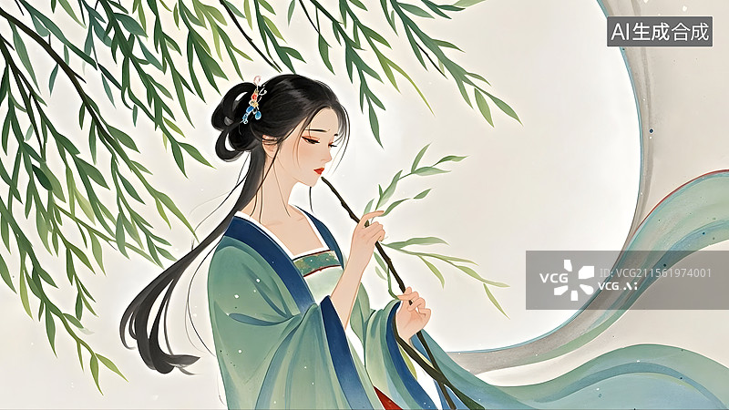 【AI数字艺术】蓝裳花影·古韵流芳图片素材