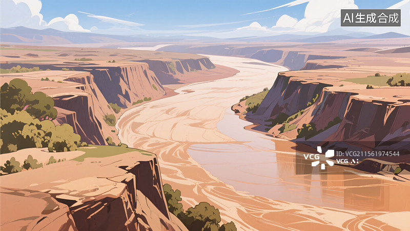 【AI数字艺术】黄河插画图片素材