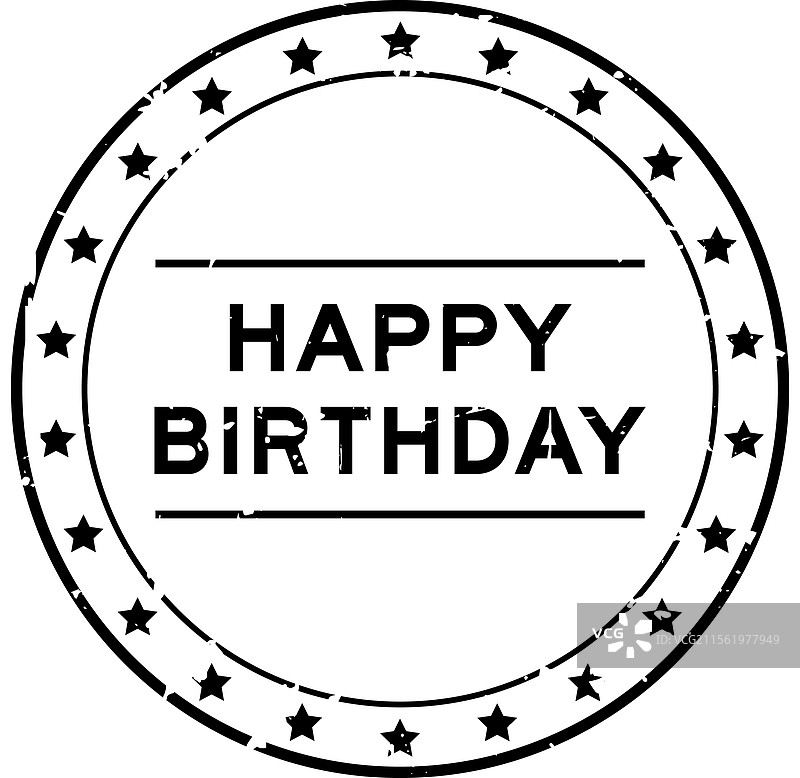 复古黑色快乐生日字样圆形橡胶印章图片素材