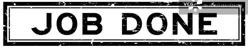 磨损的黑色“工作完成”字样方形橡胶印章图片素材