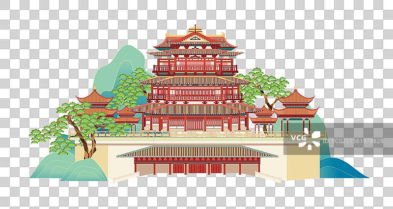 国风国潮风古风城市建筑插画元素矢量—江苏 徐州 彭祖楼图片素材