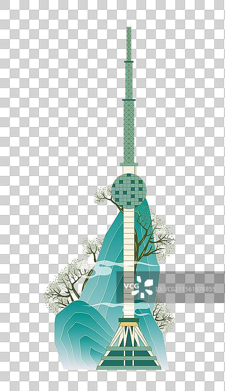 国风国潮风古风城市建筑插画元素矢量—江苏 徐州电视塔图片素材