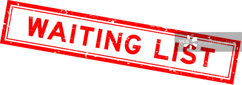 磨损的红色等待名单字方形橡胶印章图片素材
