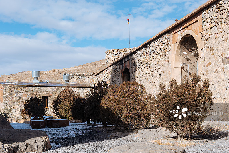 亚美尼亚深坑修道院及亚拉腊神山风光图片素材
