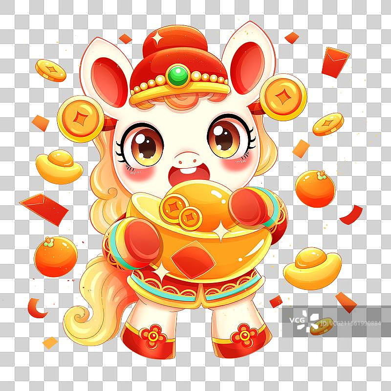 新年春节抱元宝的小马插画图片素材