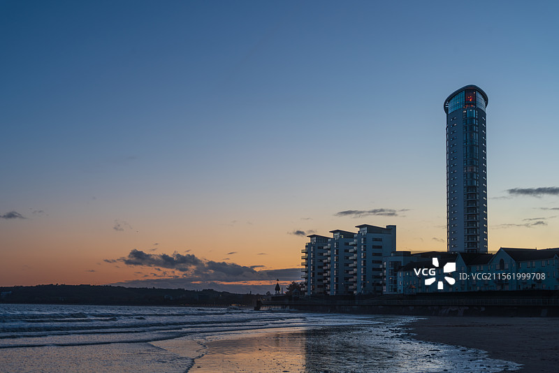 Swansea 海边 晚霞 建筑 码头图片素材