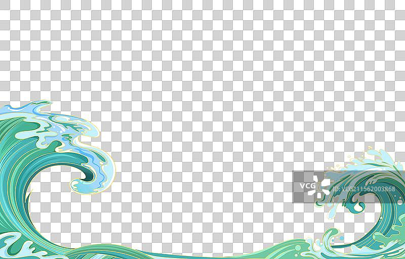 海浪水流浪花装饰国潮插画元素图片素材