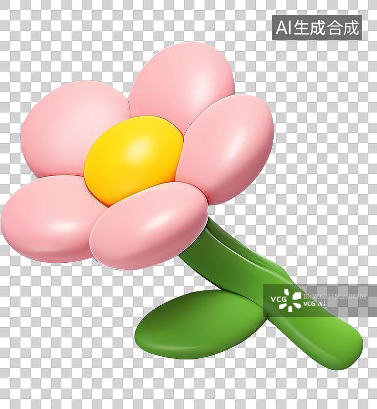 【AI数字艺术】清新可爱春天花朵图标粉色3d桃花樱花图片素材