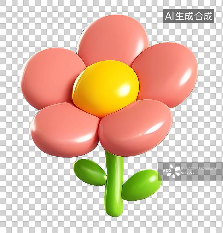 【AI数字艺术】清新可爱春天花朵图标粉色3d桃花樱花图片素材
